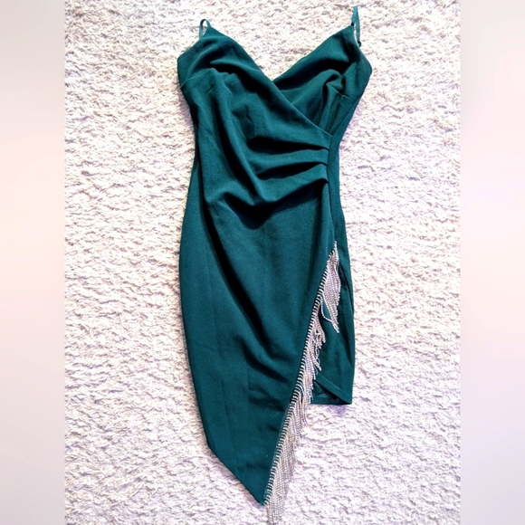 Emerald sundae rich green tank mini dress with rhinestone fringe size‎ xxs - Picture 1 of 5